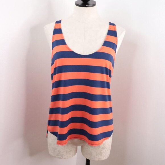 Splendid Womens L Orange Navy Stripe Loose Fit Racerback Nautical Beach Tank Top - Picture 1 of 7